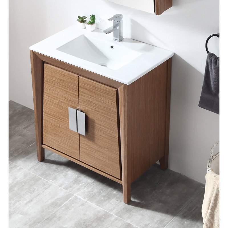 Deluca 36'' Single Bathroom Vanity with Ceramic Top, Light Wheat