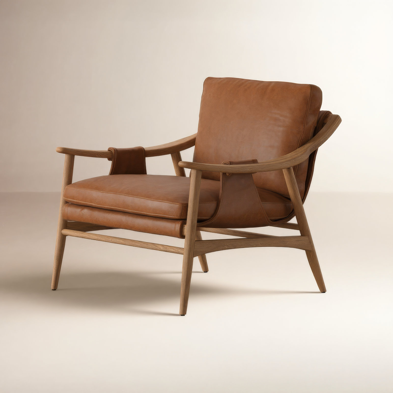 Oak Genuine Leather Armchair, Worn Oak, Chaps Saddle Top Grain Leathe