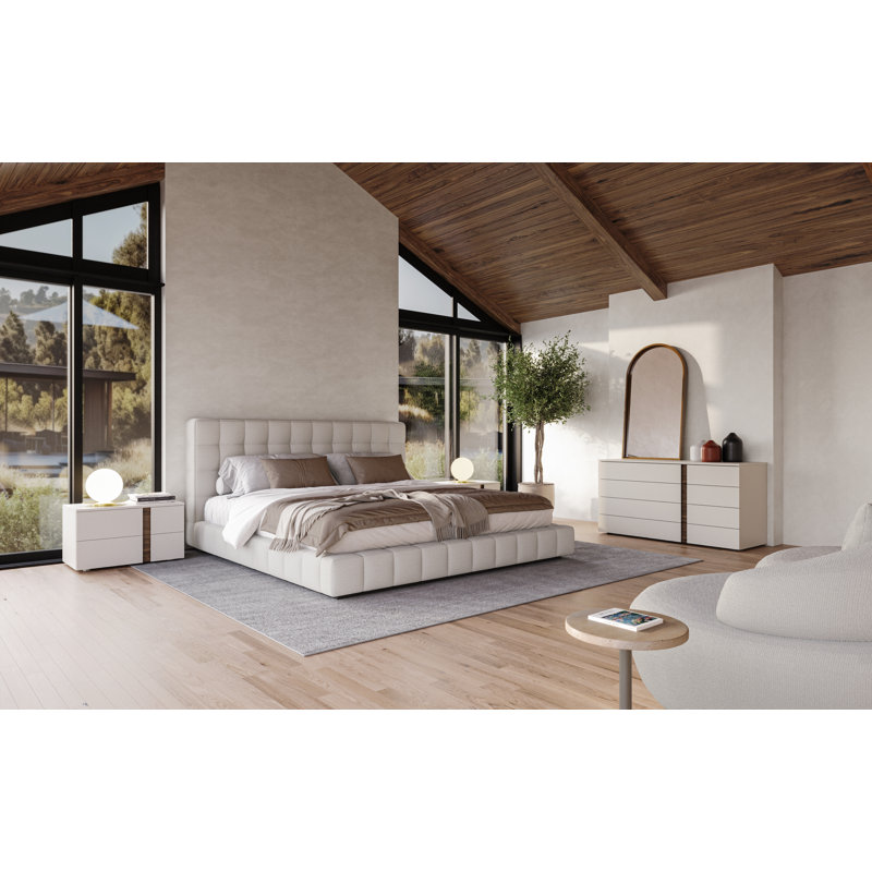 Aathish Upholstered Wingback Bed, King, Cream