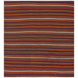 1950s Multicolor Ground Geometric Vintage Turkish Kilim Flatweave Square Rug 5'3" x 5'7" Area Rug