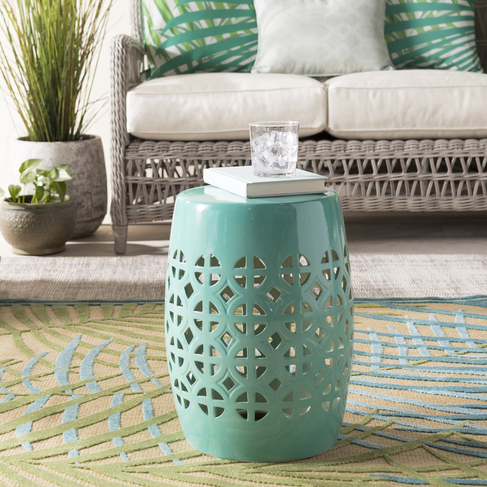 Keaton Porcelain Accent Stool, Sky Blue
