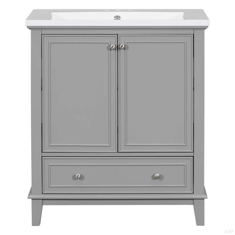 Meuble-lavabo multifonctionnel avec portes et tiroir 30 po, Gris
