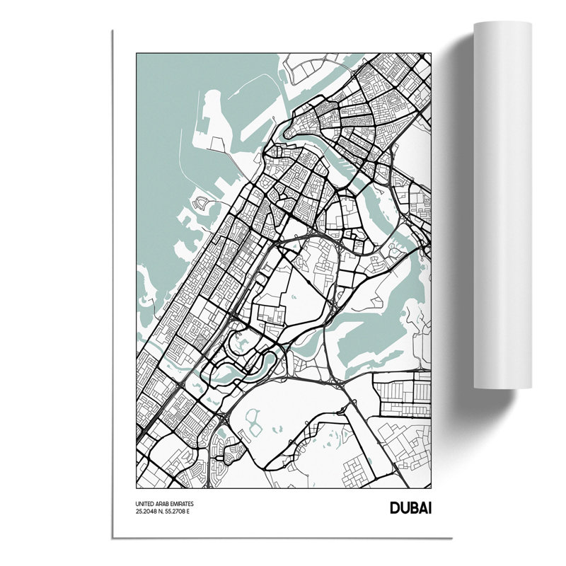 Map Dubai UAE - Frameless Print, 30cm H x 21cm W x 0.1cm D