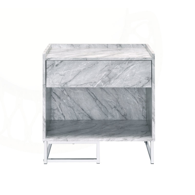 Table d'appoint en faux marbre et chrome