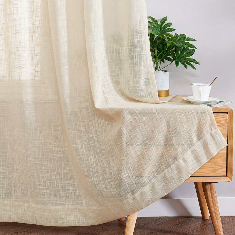 Farmhouse Sheer Curtains for Living Room Rod Pocket Panels Set, 52" W x 95" L, Flax