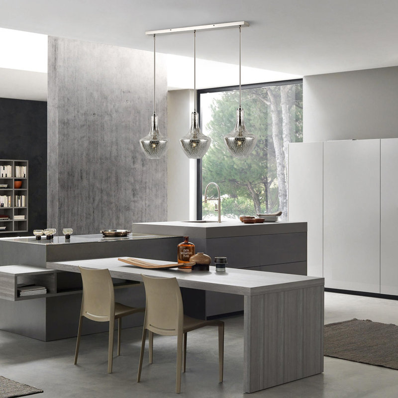 Cammie 3 - Light Kitchen Island Pendant, Smokey, Satin Nickel