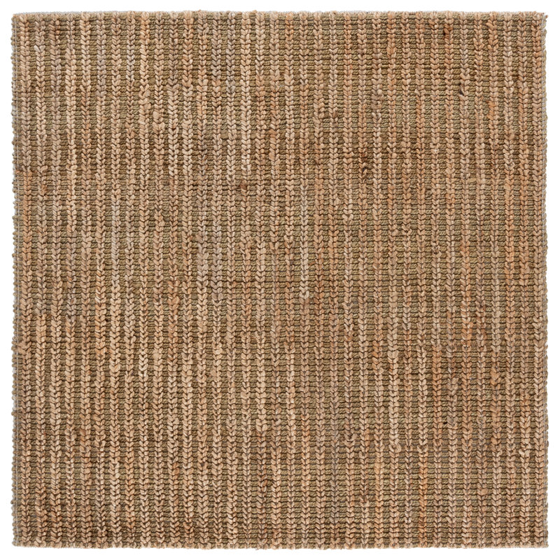 Natural Fiber Couture 102 Hand Loomed Jute/Cotton Striped Rug in Green/Natural, Square 6'