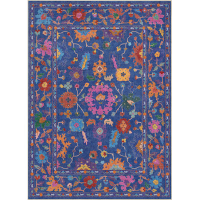 Bungalow Rose Adrith Bodrum Vintage Bohemian Floral Blue Multi Area Rug