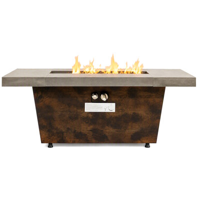 42"  Rectangular Propane Fire Pit Table, 50,000 BTU Outdoor Gas Fire Pit with 3 Adjustable Heights, Glass Rocks & Cover 