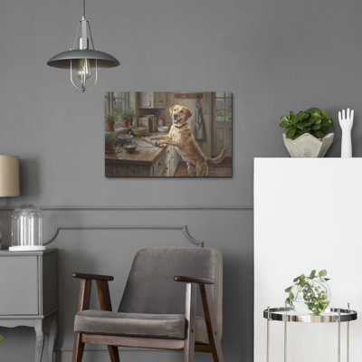  «Labrador Retriever In The Kitchen» par Rich Monet, art mural en métal, 24 po x 16 po