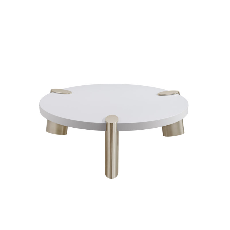 Table de centre ronde 55 po Mimeo, H 17 po x L 48 po x l 48 po, Blanc / Laiton