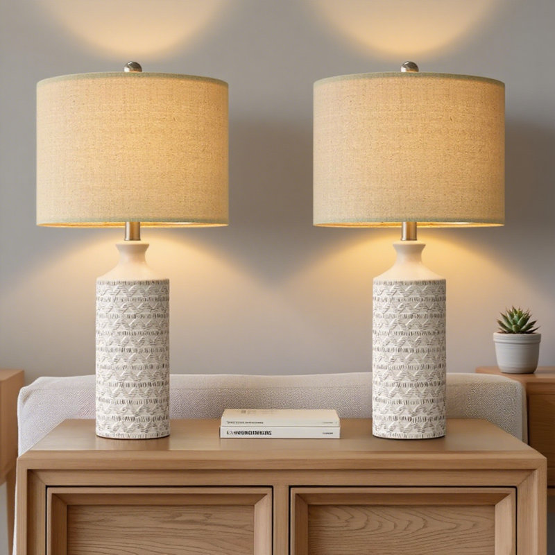 Ensemble de 2 lampes de table en céramique pour la chambre à coucher et le salon, lampes de table de chevet modernes avec interrupteur rotatif, conception de ferme de 24 pouces de hauteur
