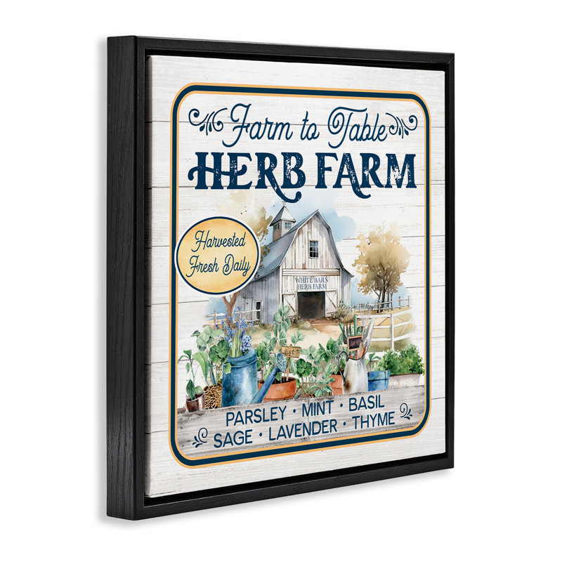 «Fresh Daily Herb Farm Floater», art mural sur toile par Mollie B., Cadre flottant noir de jais, H 18 po x l 18 po