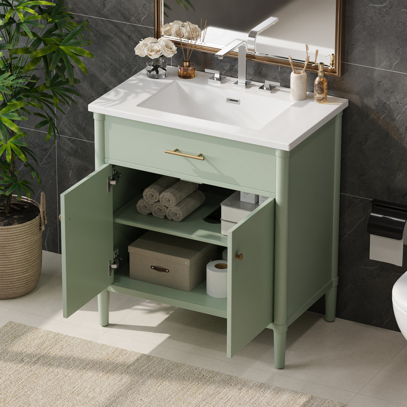 Meuble-lavabo vert 31 po avec lavabo, portes à fermeture douce et profil courbé