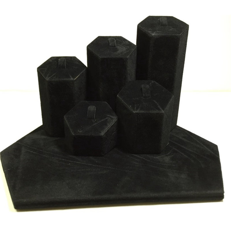 Présentoir de table hexagonal en velours noir