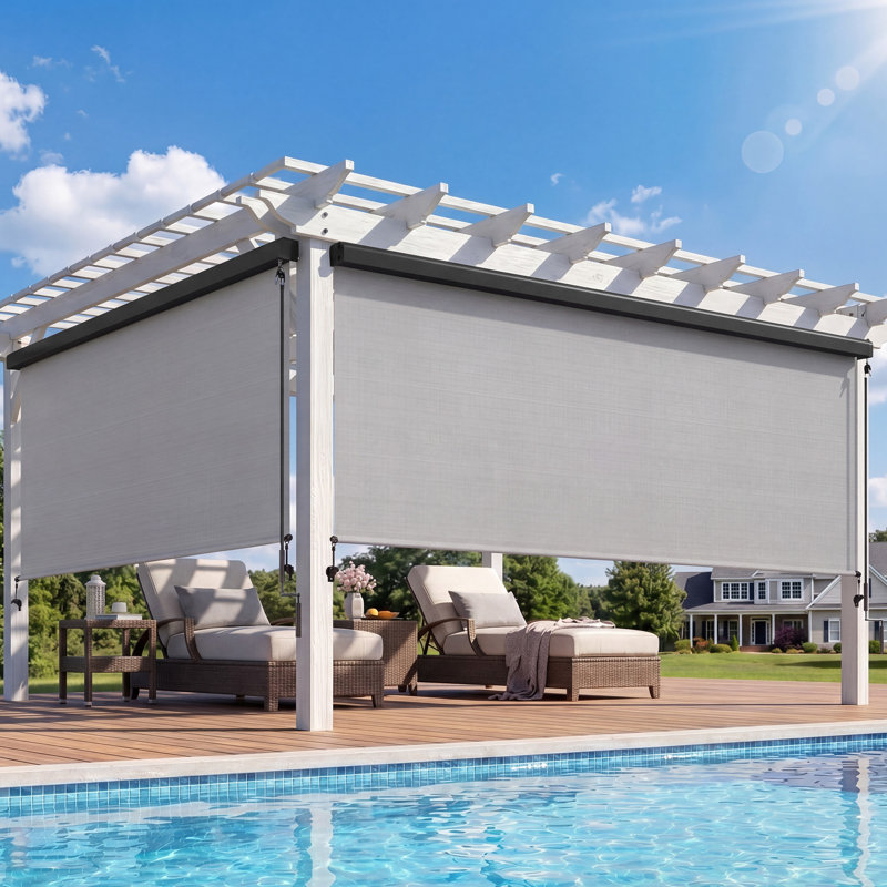 Store à enroulement extérieur sans cordon, stores de patio sans assemblage avec tissu 420 g / m² amélioré pour une protection à 95% contre les rayons UV, pare-soleil pour espaces intérieurs et extérieurs