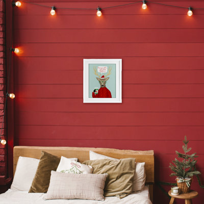 Hipster Deer Merry Latte, reproduction encadrée sous verre, conception de Jilly Jack Designs