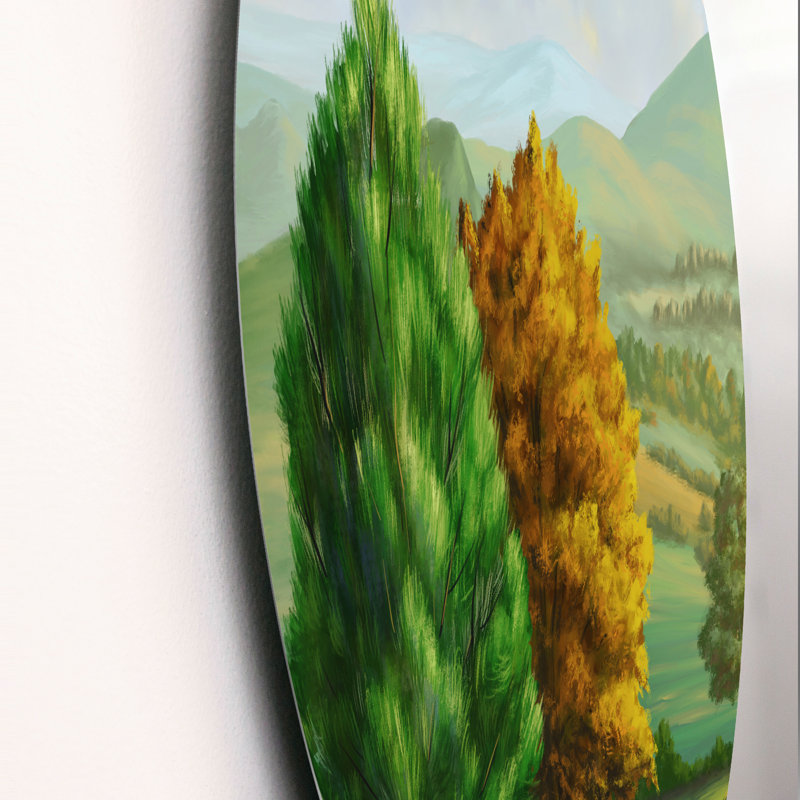 Arbre vert et orange dans les champs, H 11 po x l 11 po