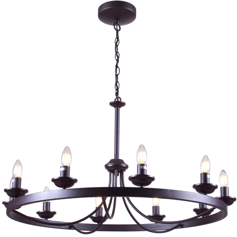 Lustre en roue de chariot à 10 lumières de style bougie Erica