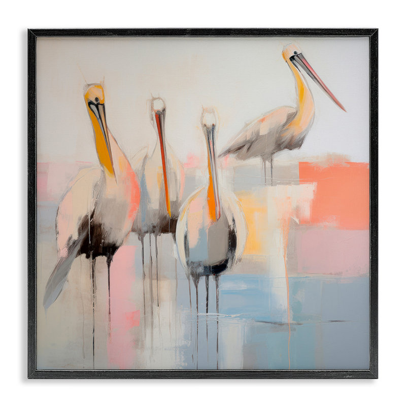 Abstrait pélicans, art giclée par Irena Orlov, H 12 po x l 12 po, Giclée encadrée noir minuit
