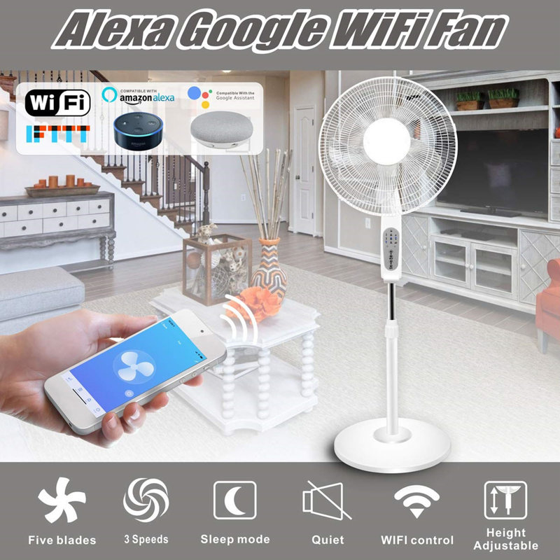 Ventilateur sur pied technique de 16 pouces avec fonction oscillant et compatible avec Amazon Alexa / Google Home Commande vocale Smart Home (noir)