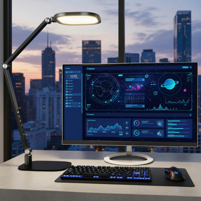 Lampe de bureau à bras pivotant en métal pour la maison / le bureau, sans danger pour les yeux, 3 températures de couleur, luminosité réglable à 10 niveaux, lampe d'ordinateur à DEL avec minuterie à mémoire, noir