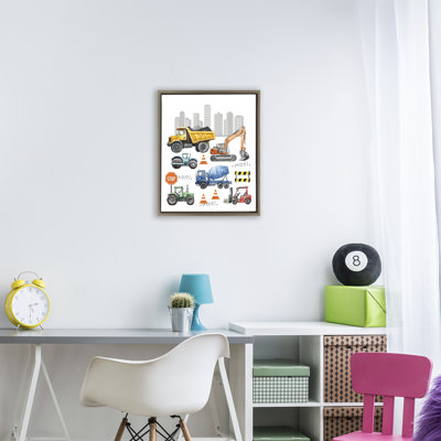 Keep Moving Construction Vehicles Floating Frame, design by Christine Simpson Art