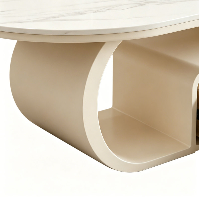 Table basse moderne et luxueuse, H 15,74 po x L 47,24 po x l 23,62 po, Blanc / gris / crème