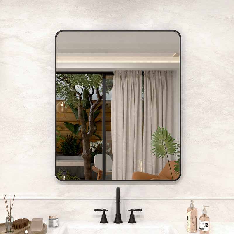 Vista 30 in. W x 36 in. H Rectangular Framed Wall Bathroom Vanity Mirror in Matte Black, 36" x 30", Matte Black