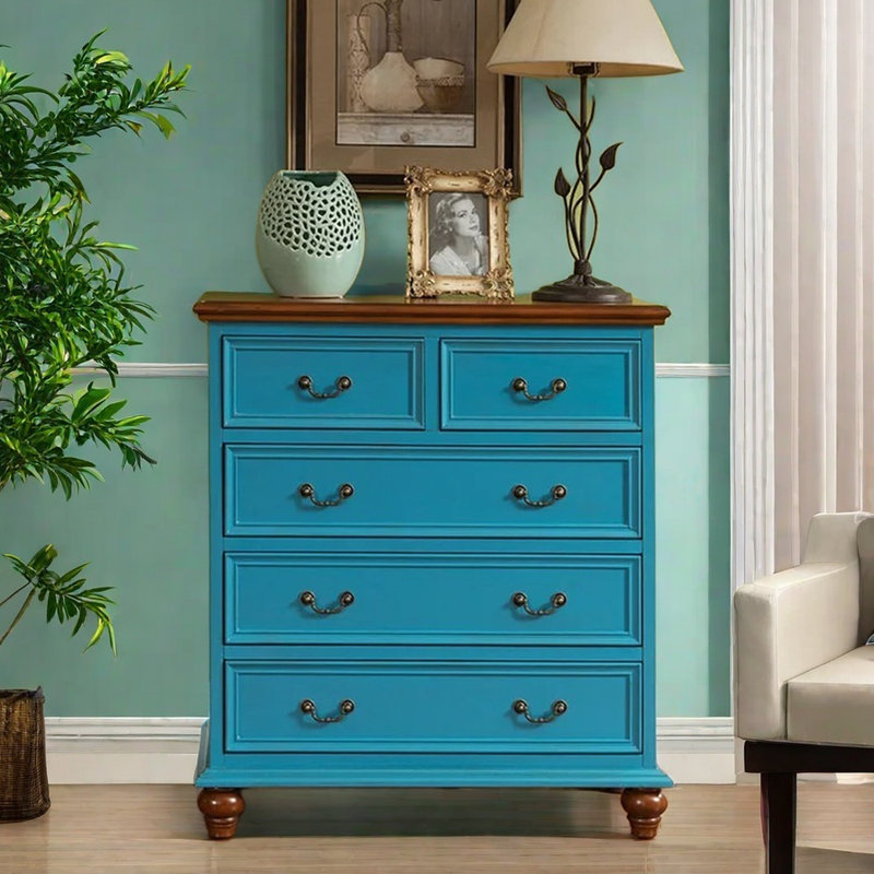 Table de chevet Commode, Brun foncé / Bleu