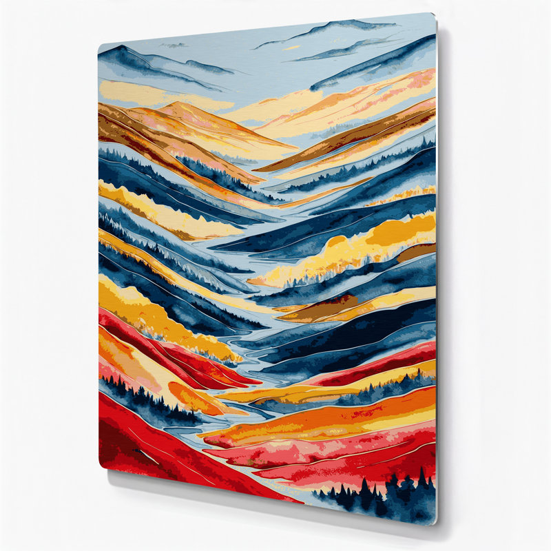 Aquarelle paysage 100 art mural beige en métal, H 14 po x l 11 po