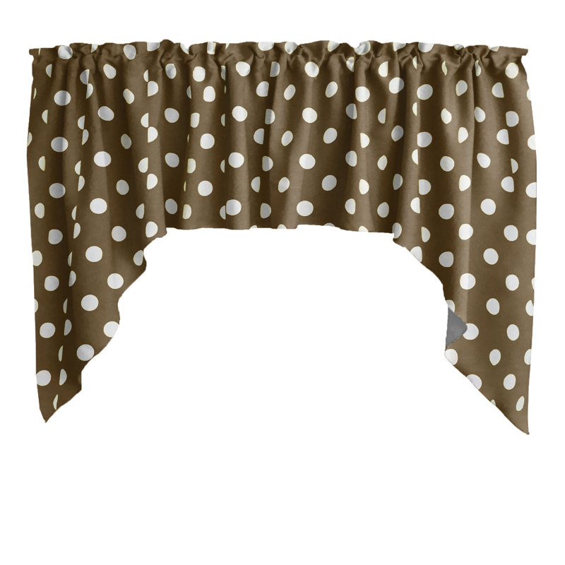 Cantonnière à pois en mélange de coton l 58 po, Blanc / brun