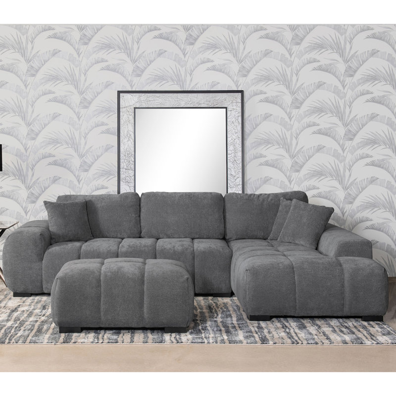Canapé d'angle rembourré 119,25 po L x 79,5 po P x 35,5 po H, gris anthracite, idéal pour les grands groupes ou une personne seule.