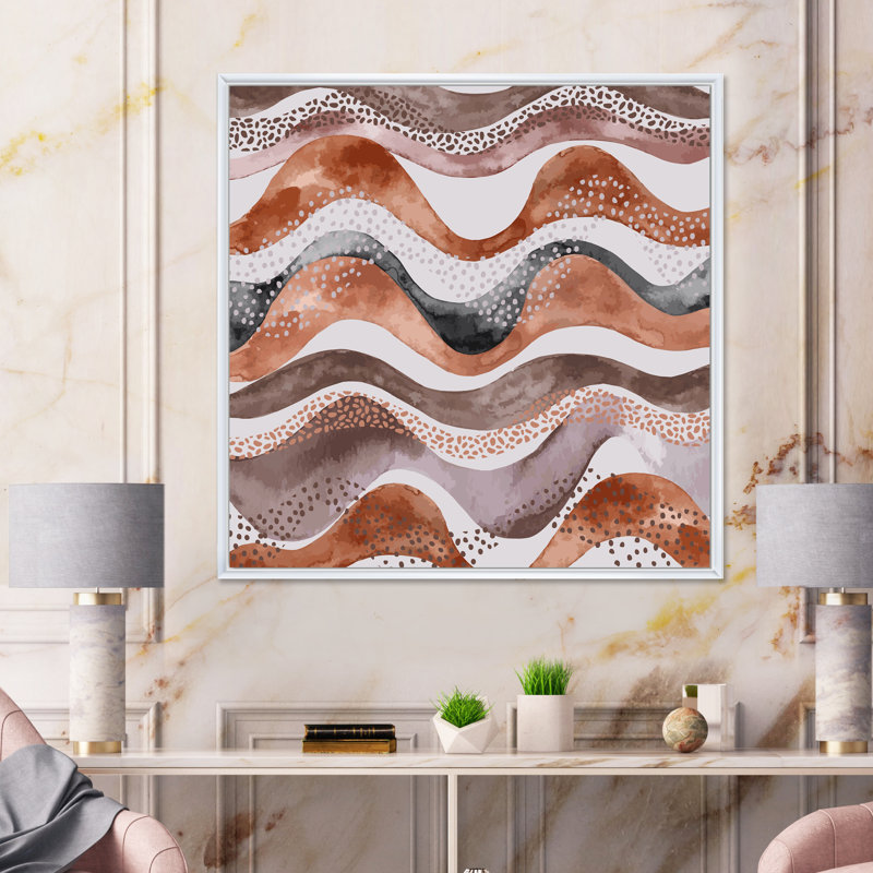 Motif ondulé dans un style géométrique naturel - impression sur toile, H 30 po x l 30 po x P 1 po, Cadre flottant blanc