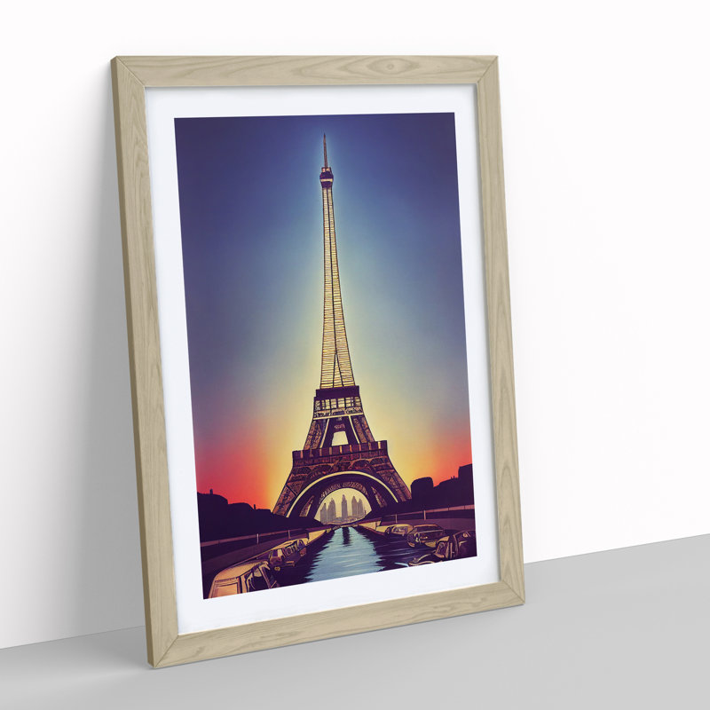 Eiffel Tower At Sunset No.3 - Print, Oak Framed Paper, 46cm H x 34cm W x 2cm D