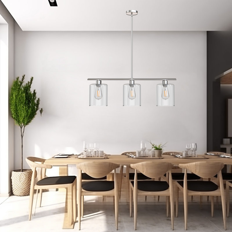 Luminaire suspendu linéaire en verre à intensité variable pour îlot de cuisine de 5,9 po (l) à 3 lumières réglables, Nickel