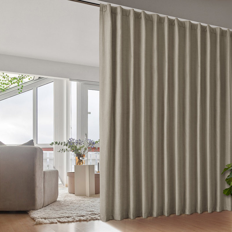 Linen Blended Slub Textured 100% Blackout Back Tab Sliding Patio Door Curtain Panel, Taupe, 100" W x 84" L