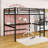Queen Loft Bed With Power Outlet, LED Light, Desk And Ladder