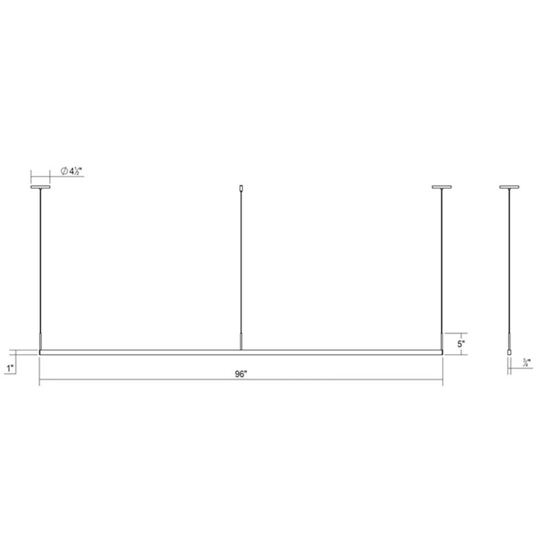 Luminaire suspendu DEL à deux côtés Thin-Line, Aluminium satiné brillant, 3000 K, H 5 po x l 96 po x P 0,75 po