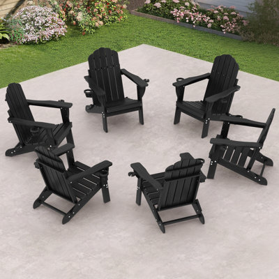 HDPE Adirondack Foldable Chair Wood Texture With Cup Holder(Set Of 6)