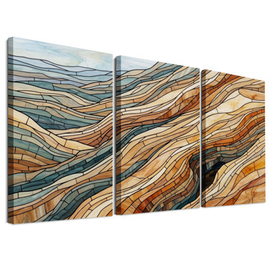 Ensemble de 3 toiles murales en grès de style vitrail