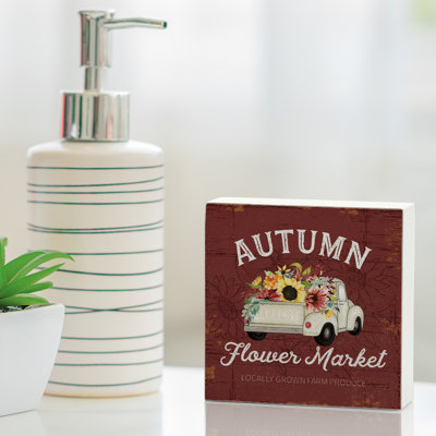 Ophelia & Co. Autumn Flower Market Freestanding Solid Wood Block Sign