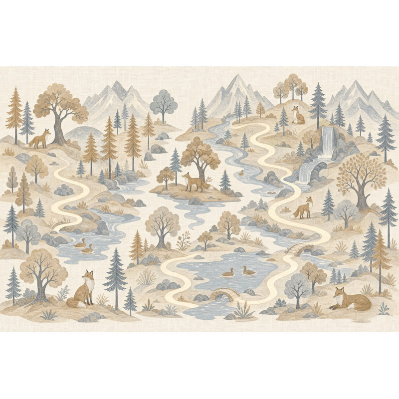 Papier peint paysage de forêt, montagnes, rivière amovible, 160 po x 108 po, Non tissé