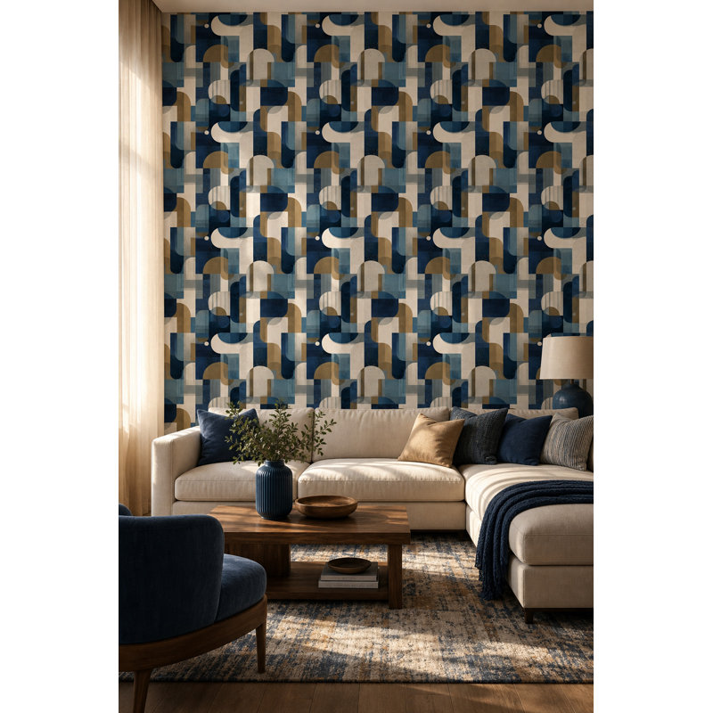 Papier peint à motif géométrique amovible Mid Mid Century, Non-Woven Non-Pasted