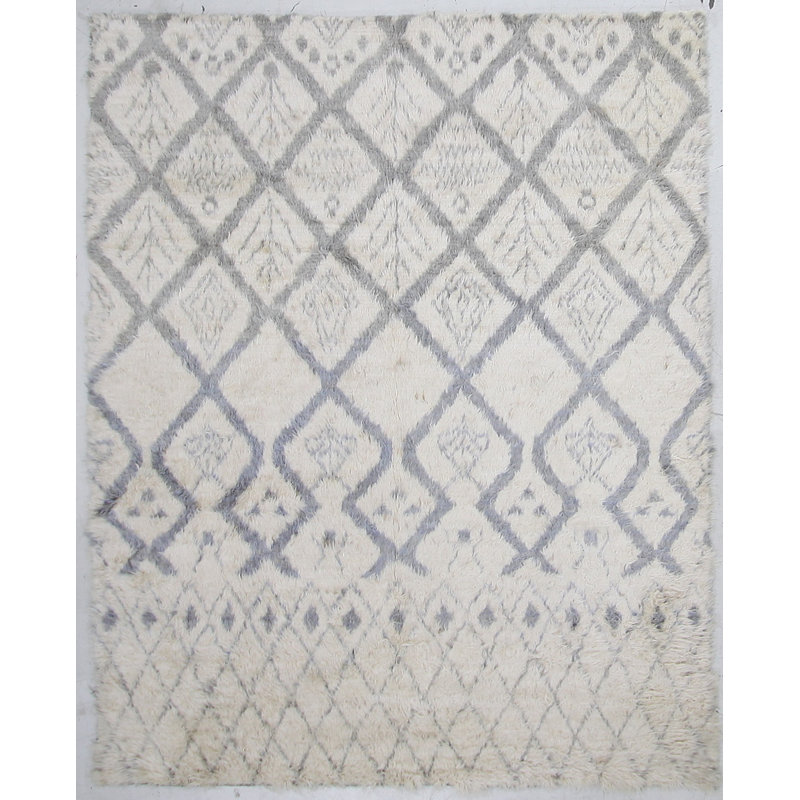 Moroccan Hand-Knotted Gray/Ivory Area Rug, Rectangle 8' x 10'