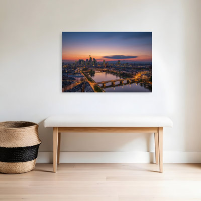 Francfort, coucher de soleil, horizon, ville moderne, architecture vibrante, impression d'art mural