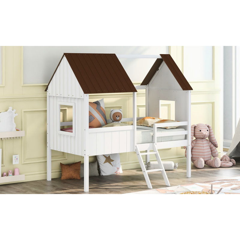 Lit simple avec fenêtres - une option de sommeil ludique et relaxante en bois des deux côtés pour un espace serein et paisible