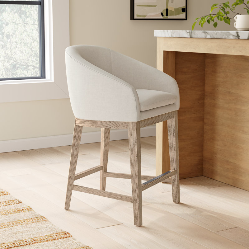 Bethea Rounded Back Counter Stool, Effie Linen Performance Linen