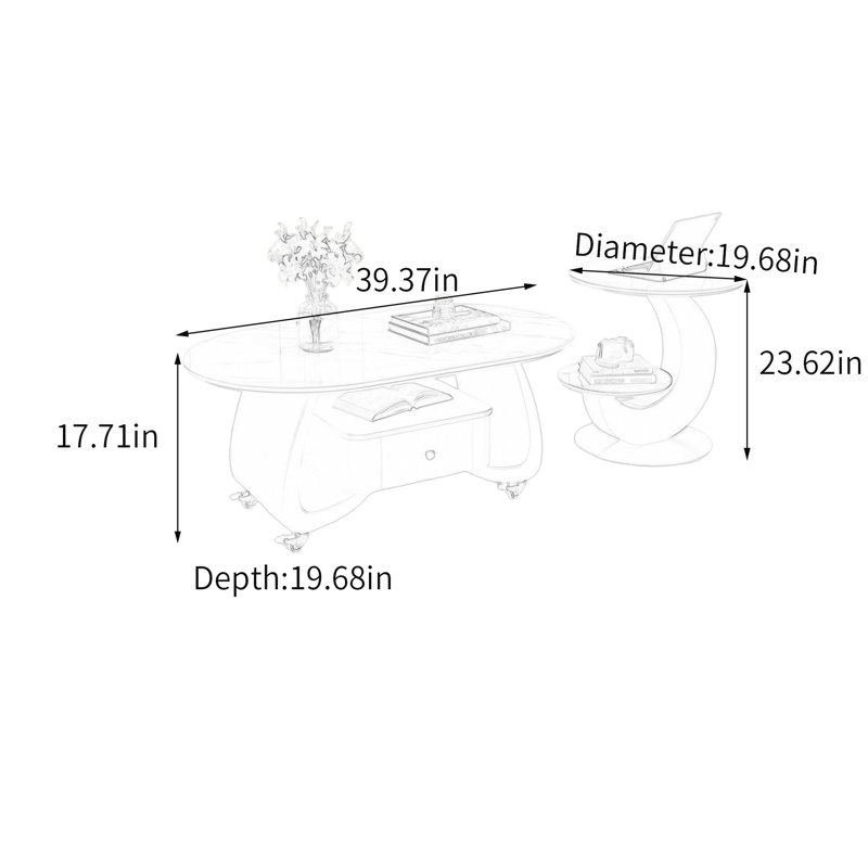 Table basse 2 pièces avec rangement Fralick, H 17,71 po x L 39,37 po x l 19,68 po, Black/White
