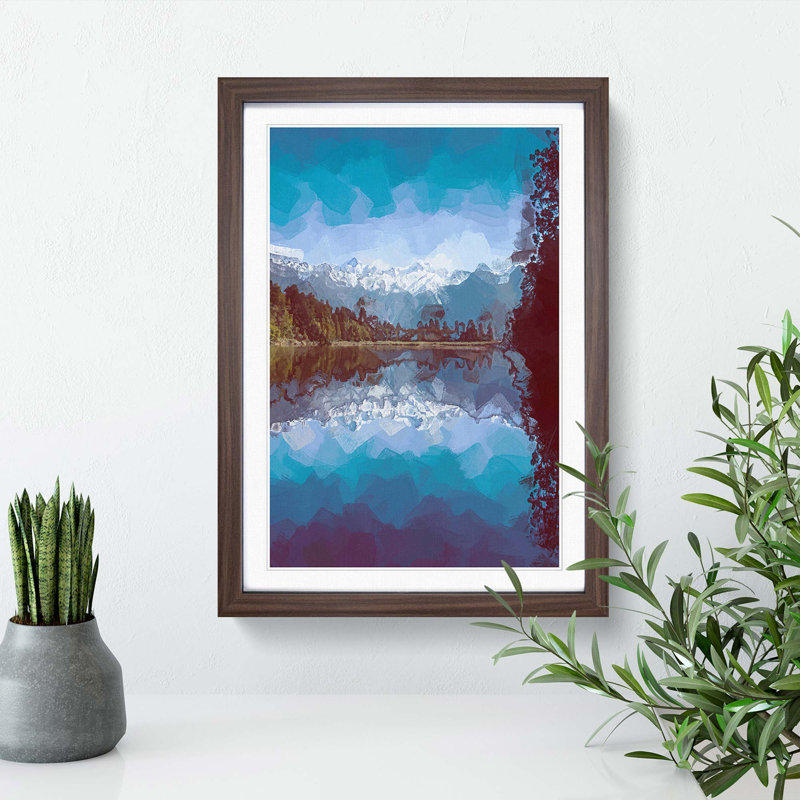 Lake Matheson in New Zealand in Abstract - Picture Frame Graphic Art Print, 65cm H x 48cm W x 2cm D, Walnut Framed